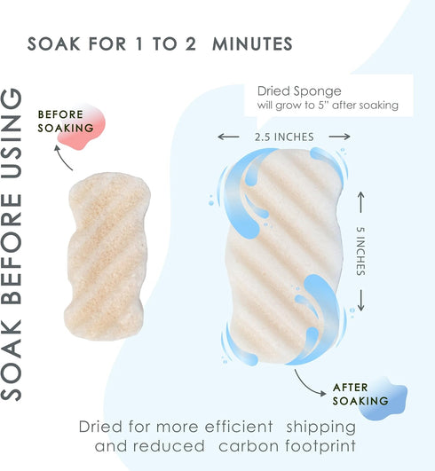 Konjac Body Sponge (2 Pack), 100% Natural & Microplastic Free, Non-Toxic, Biodegradable, Eco-Friendly Packaging