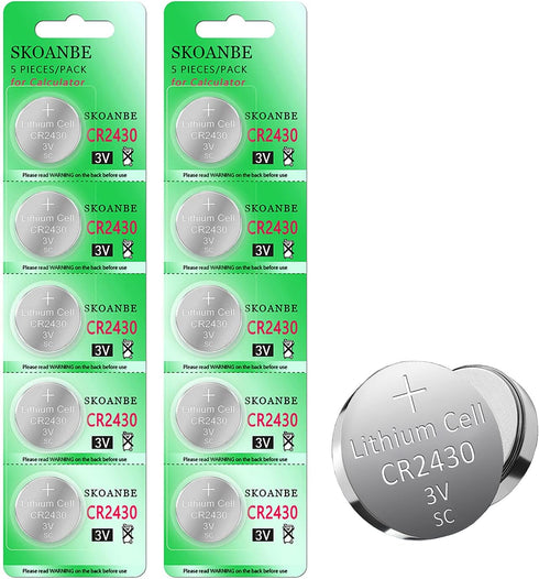 SKOANBE 10 Pack CR2430 Lithium Coin Battery - 3V DL2430 for Electronics and Devices