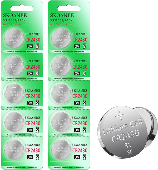 SKOANBE 10 Pack CR2430 Lithium Coin Battery - 3V DL2430 for Electronics and Devices