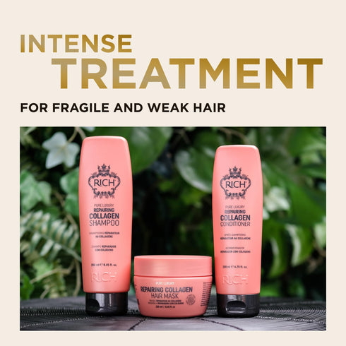 RICH Pure Luxury Repairing Collagen Hair Mask, Deep Conditioning Treatment for Dry Damaged Hair, 8.45oz