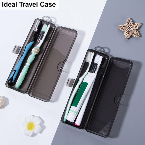 Yeeco Transparent Black Toothbrush Case 2 Packs, Portable Travel Size Holder for 2 Toothbrushes, 7.87 x 2.36 x 1.18