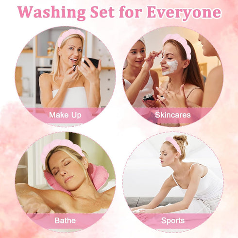 Pink Spa Headband for Washing Face, Terry Cloth Puffy Headbands for Women Girls Skincare Accessories