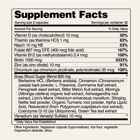 Snap Supplements Blood Sugar Blend, Support Healthy Blood Sugar, 60 Capsules (60 Count)