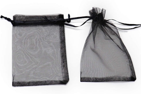 50Pcs Black Organza Bags 3x4 inch - Small Jewelry Drawstring Mesh Gift Bags for Wedding Party Favors