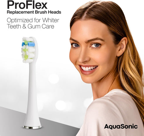 AquaSonic Proflex Replacement Brush Heads, Compatible with Many AquaSonic Toothbrush Handles, 3 Pack, White