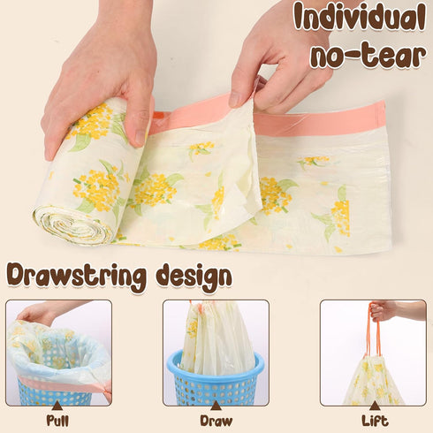 SYKUIHSG 50Pcs Garbage Bags, Drawstring Trash Bag Thick with Osmanthus Scent for Bathroom Bedroom Kitchen Office