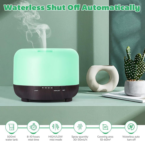 RENWERDiffuser 500ml: Oil Diffuser Aromatherapy Humidifier Ultrasonic Essential Oils Diffusers for Small & Large Room