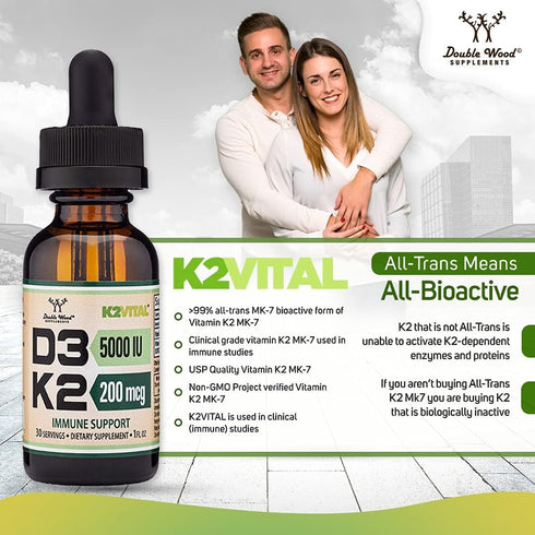Vitamin D3 K2 5,000 IU Liquid Drops (5,000 IU D3 and 200mcg K2 MK-7) Max Absorption Liquid Vitamin Drops (30 Servings)