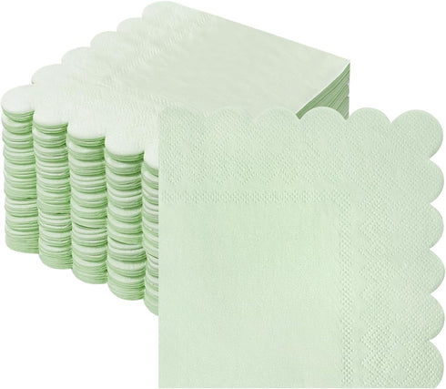 POUYRBA 100 Pcs Cocktail Napkins, 2-Ply Scalloped Paper Napkins 5 x 5 Inches,
