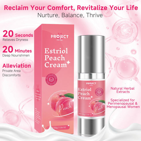 PROJECT PRINK (1 fl.oz) Silky Peach Cream for Women, Vaginal Estrogen Cream for Women Hormone Balance, Relief Menopause