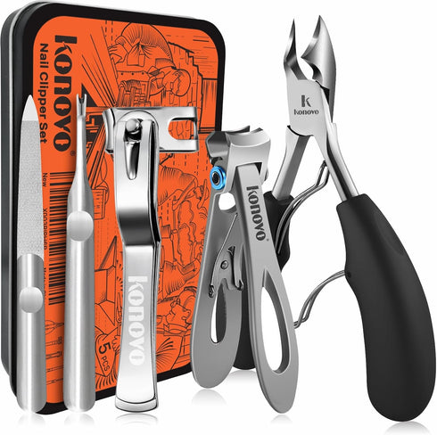 Konovo Toenail Clippers for Seniors, Heavy Duty Long Handle Nail Clippers Kit for Thick Toenails, 5Pcs