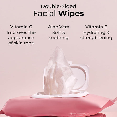MCoBeauty Everyday Face Wipes 25 Pack, Double Sided, Travel-Friendly with Vitamin C, Aloe Vera, Vegan