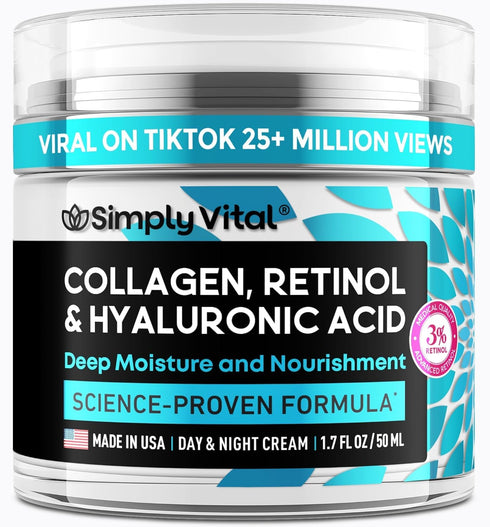 SimplyVital Face Moisturizer Collagen Cream - Anti Aging Day & Night Face Cream for Neck and Décolleté - 1.7oz