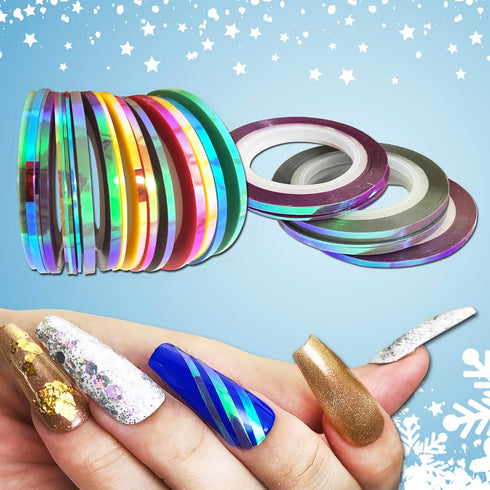 Nail Art Striping Tape Lines - 18 pcs Mermaid Candy Color Adhesive Nail Stickers, Rolls Nail Strips Tape Decals for
