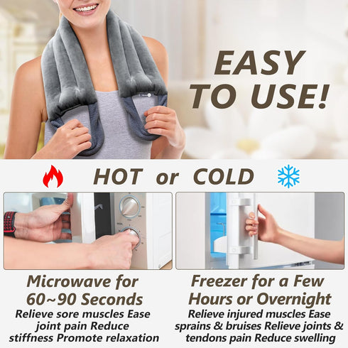 Microwave Heating Pad for Neck and Shoulders, 33 x 5" Moist Heat Pack, Reusable Herbal Nature Calming Portable Grey