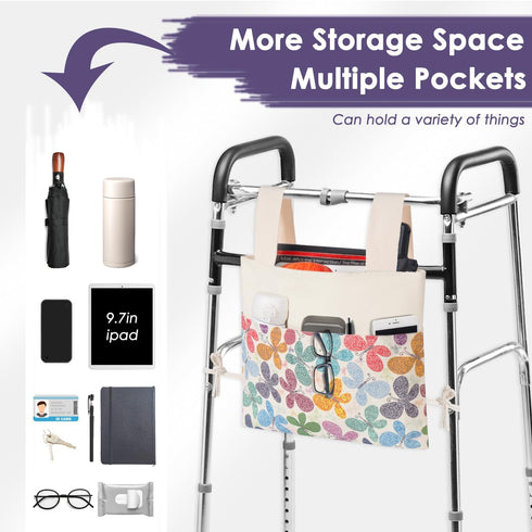 15"x11.5" TOGETRUE Walker Bag, Handy Walker Basket with Water Cup Holder, Walker Accessories Storage Bag for Folding