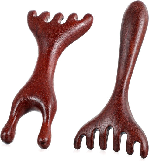 Xinjoduz 2 PCS Wood Head Massager Scalp Stress Relax, Therapy Comb Scratcher Massager