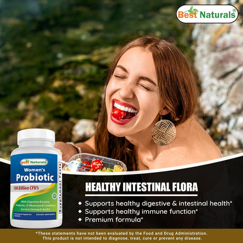 Best Naturals Probiotics for Women - 60 Delayed Capsules, 100 Billion CFU, 10 Strains + Prebiotics & Digestive Enzymes