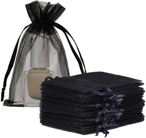 Organza Gift Bags 50 Pack, 4x6 inch Black Drawstrings for Baby Shower, Party Favors, Wedding