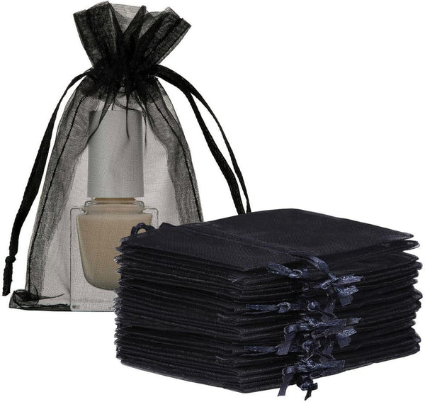 Organza Gift Bags 50 Pack, 4x6 inch Black Drawstrings for Baby Shower, Party Favors, Wedding