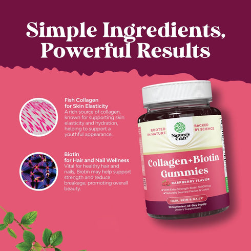 Hair Skin and Nails Gummies for Women, 45 Days, Extra Strength Biotin and Collagen, Non-GMO Kosher