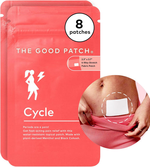 The Good Patch Cycle Period Pain Patch for Cramps, Natural Wearable Wellness, Pain Relief, Large (8 Total Patches)