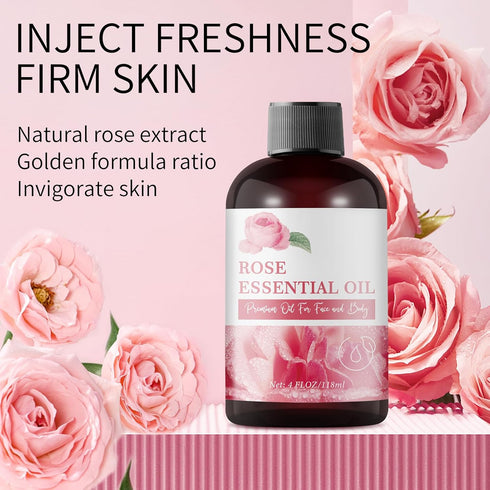 Pure Rose Essential Oil for Face 4OZ, Organic Oils for Diffuser, Soap Making, Candle Making, Body Oil for Skin Massage