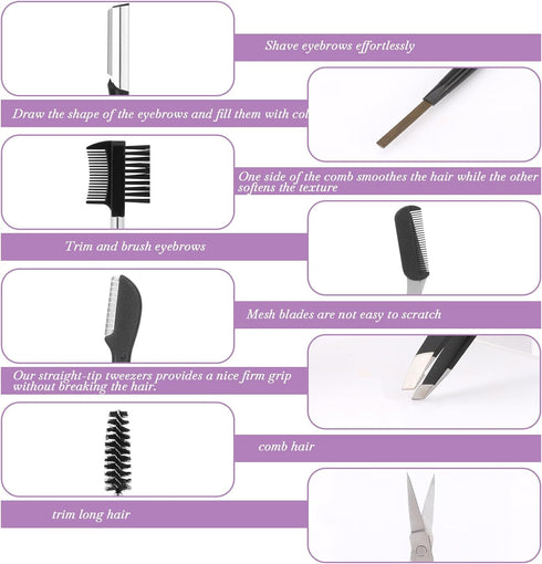 Professional Eyebrow Grooming Kit - 8PCS/SET with Leather Bag, Trimming Kit for Women & Men