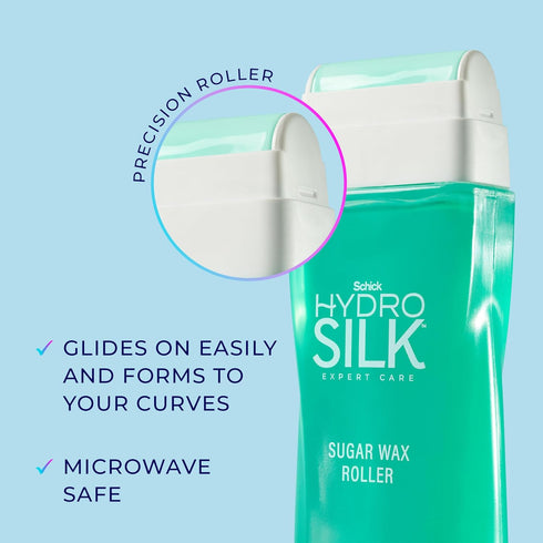 Schick Hydro Silk Sugar Wax Roller, Roll On Body Wax Kit for Body + Pubic Hair Removal