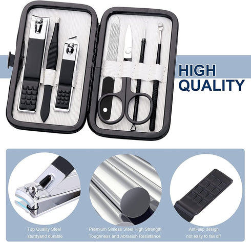 Professional Nail Clippers Set, Stainless Steel Travel Manicure Pedicure Kit with Case for Men Women