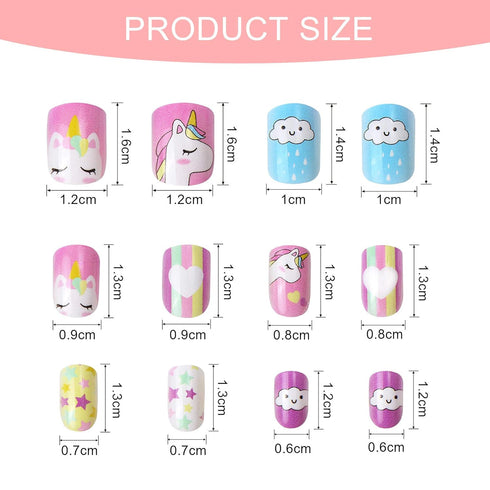 JANYUN 48 Pcs Stick on Nails for Kids - Fake Nails for Girls, Lovely Children Gift Nail Art Decoration