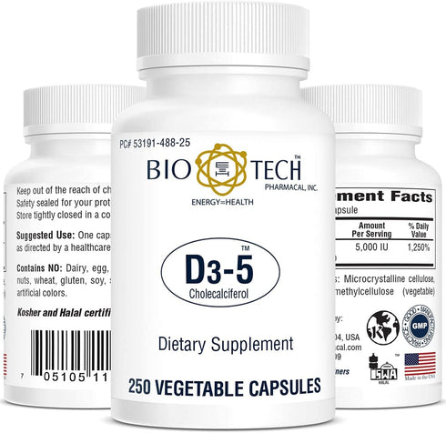 Bio-Tech Pharmacal Vitamin D3 (D3-5 5k IU), 250 Veg Count
