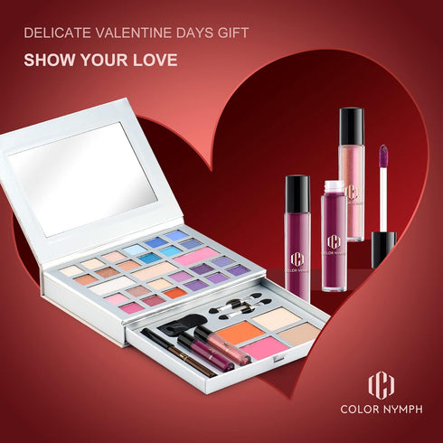 Color Nymph Makeup Kit for Teens, All-in-One Set with 24 Colors Eyeshadow, Lip Glosses, Eyeliner, Brushes, and Mirror