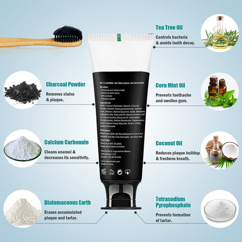 Lagunamoon Whitening Charcoal Toothpaste for Sensitive Teeth, Enamel Repair, Mint Flavor Gel for Cavity Protection
