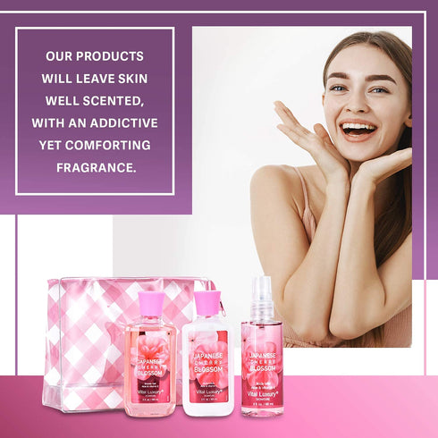 Bath & Body Care Travel Set - Home Spa Set with Body Lotion, Shower Gel, and Fragrance Mist (Japanese Cherry Blossom)