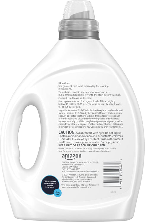 Amazon Basics Concentrated Liquid Laundry Detergent, Fresh Scent, 110 Count, 82.5 Fl Oz (Previously Solimo)
