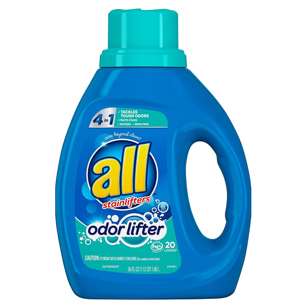 all Laundry Detergent Liquid, 36 Ounce, Odor Lifter for Sporty Families, 20 Loads