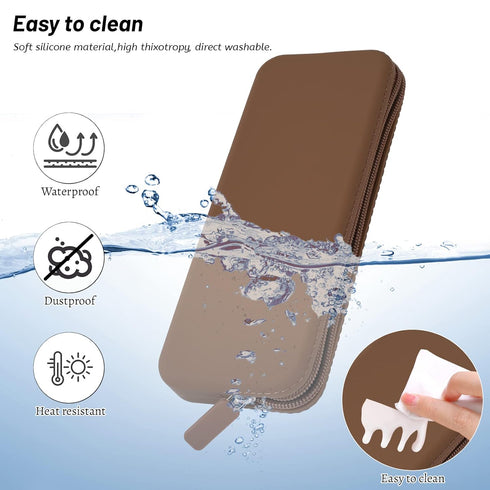 Sakolla Travel Makeup Brush Holder, Silicone Makeup Bag with Zipper Pouch for Organizing Cosmetics and Pencils