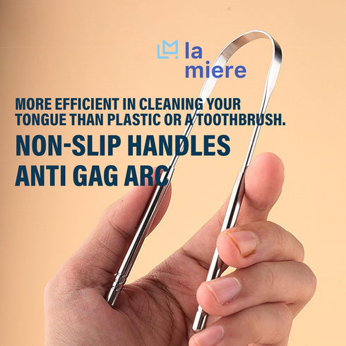 Tongue Scraper, 2 Pack, 100% Stainless Steel, Easy to Use for Oral Care & Hygiene with Natural Cotton Bag.