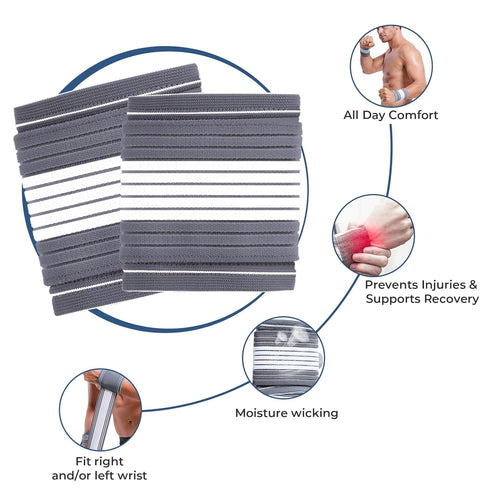 NeoTech Care Adjustable Compression Wrist Band - Elastic & Breathable Fabric Support Sleeve for Sports (Gray, Size M, 1
