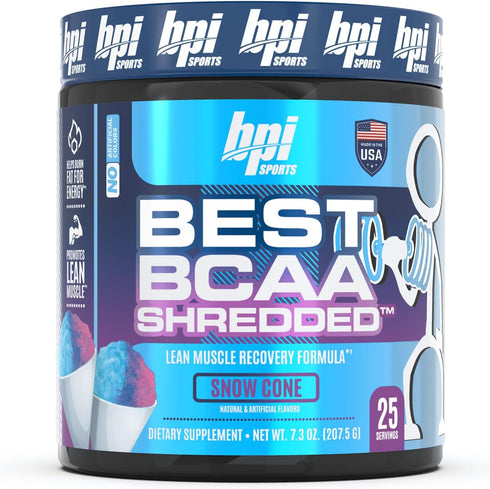 BPI Sports Best BCAA Shredded, Thermogenic Recovery Drink, Caffeine Free, Snow Cone Flavor, 25 Serving