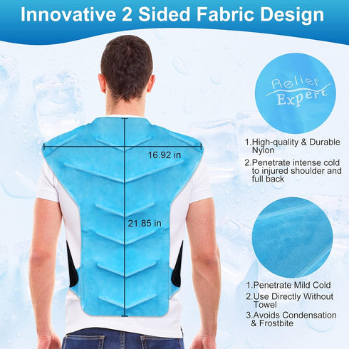 Relief Expert Large Full Back and Shoulder Ice Pack Wrap with Straps, Reusable Gel Cold Packs
