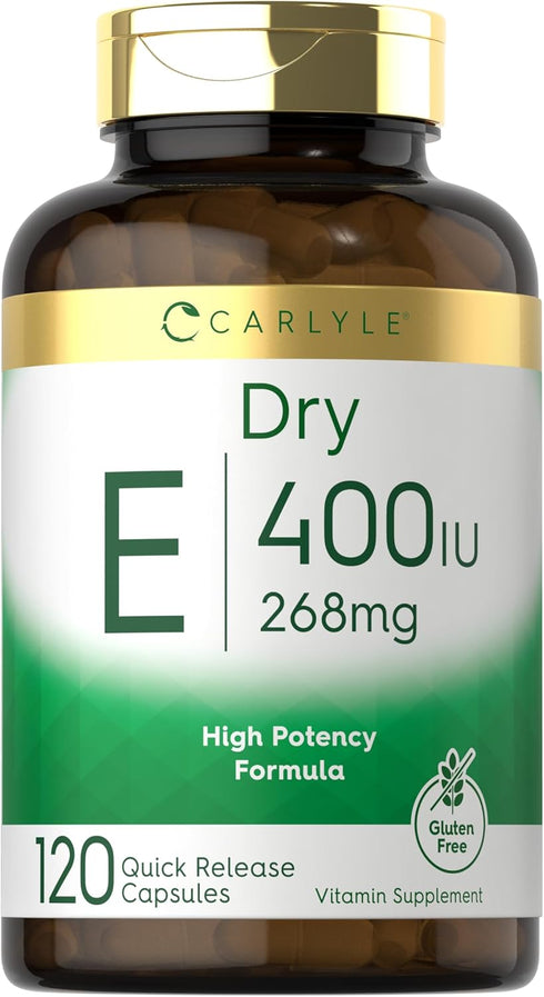 Carlyle Dry Vitamin E 400 IU (268mg), 120 Capsules, High Potency, Non-GMO, Gluten Free