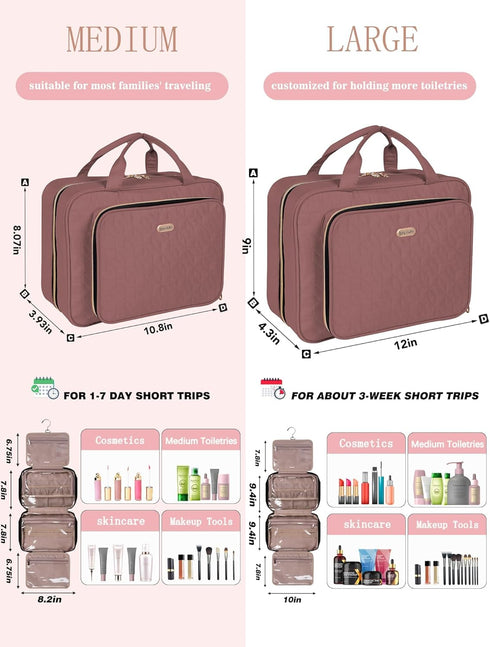 Travel Toiletry Bag for Women, Large Capacity with Hook, Portable Hanging Makeup Bag for Full Sized Toiletries