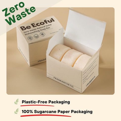 BeEcoful Zero Waste Natural Dish Soap Bar, Pack of 3 - Vegan, Eco-friendly, Sustainable Organic Ingredients