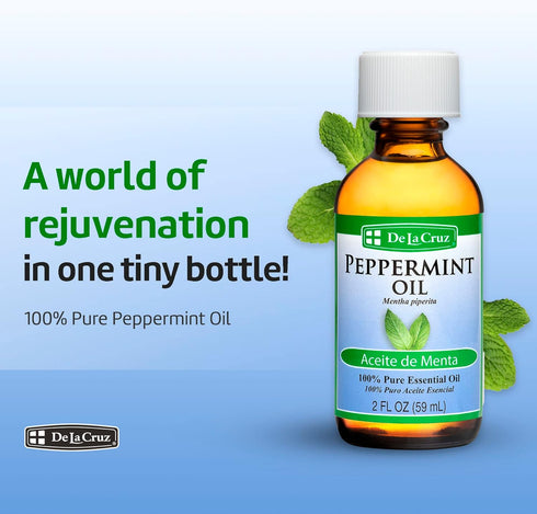 De La Cruz 100% Peppermint Essential Oil - Steam Distilled Aromatherapy - 2 Fl OZ