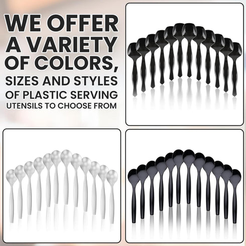 C&S Event Supply Co. 10" Plastic Serving Utensils, Disposable Spoons for Weddings, Catering, Bulk 12 Pack - Black