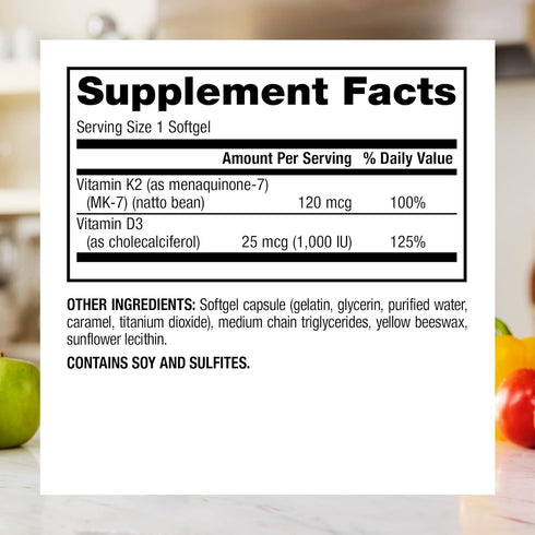 Webber Naturals Vitamin K2 MK-7 (120 mcg) with Vitamin D3 (1,000 IU), 90 Softgels, Supports Bones, Teeth,