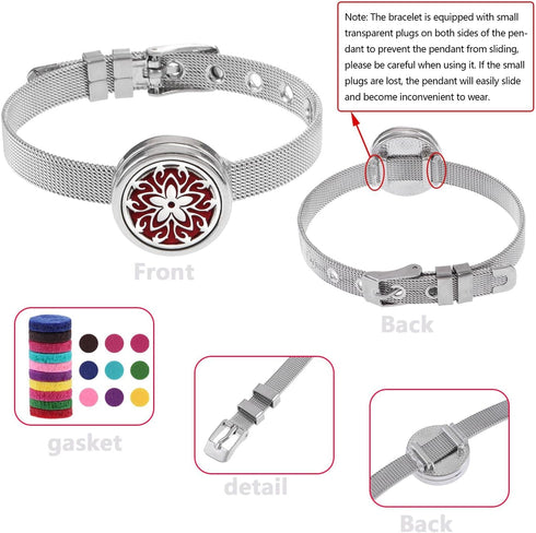 YWLI 10 Essential Oil Diffuser Bracelet with Gift Box Aromatherapy Locket Adjustable Stainless Steel Flowers Watch