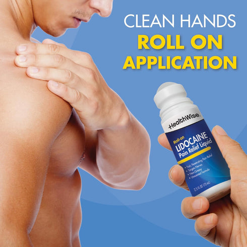HealthWise 4% Lidocaine Roll-On, OTC Strength Pain Relief Liquid, 2.5 oz. 73 mL, Non-Greasy, Unscented